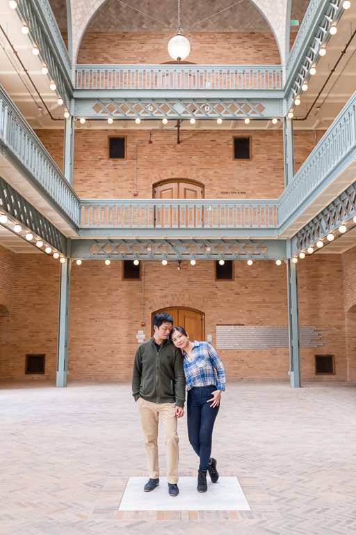 UC Berkeley campus engagement photo with the grand architecture