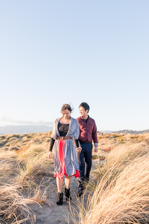 romantic sunset engagement save-the-date photo at Ocean Beach