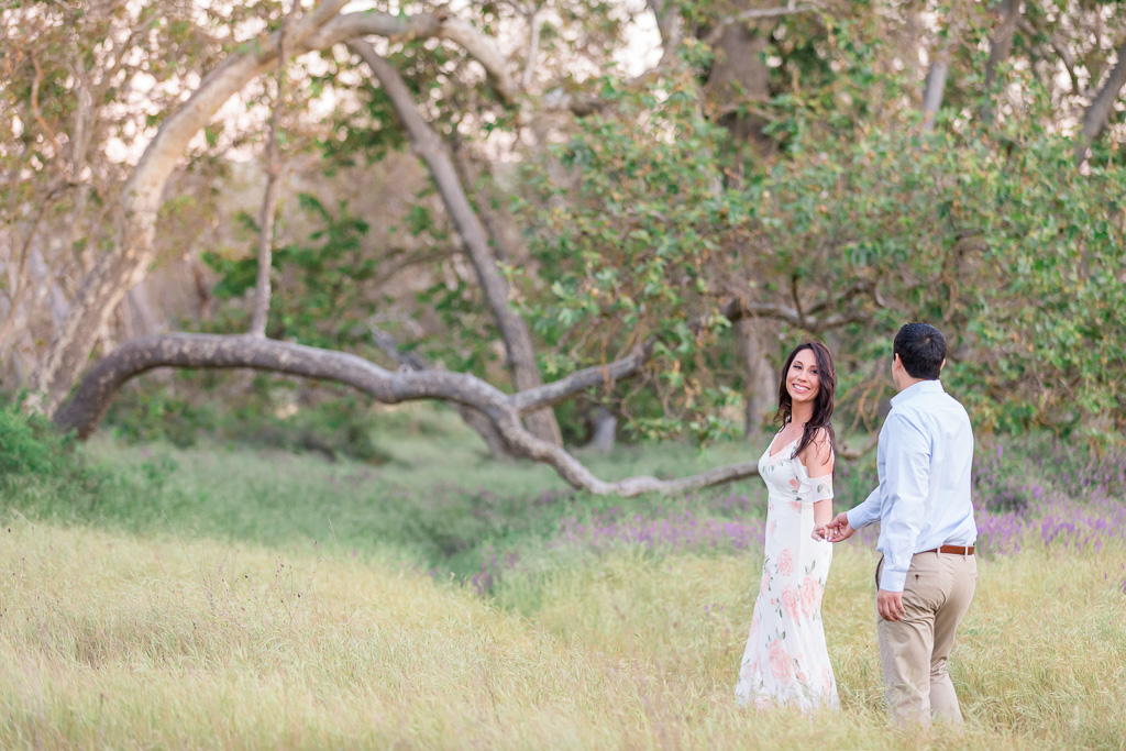 whimsical Sycamore Grove Park engagement photo in Livermore