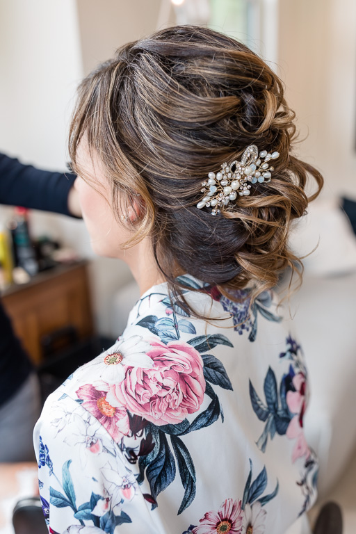 cute hairpiece and bridal robe