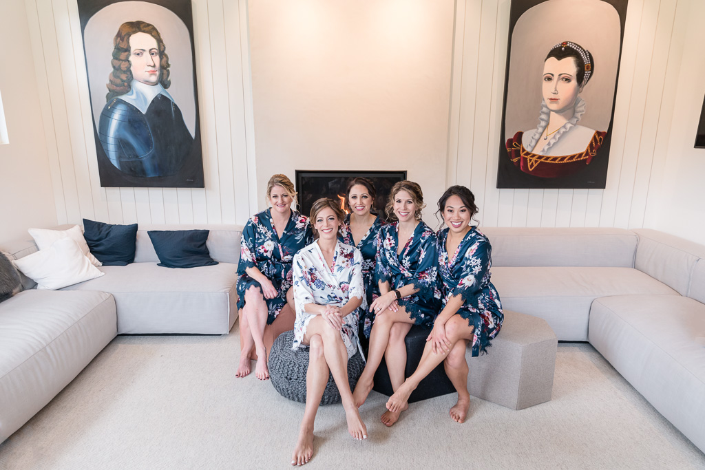 bridal party getting ready photo at a modern designer home in the bay area