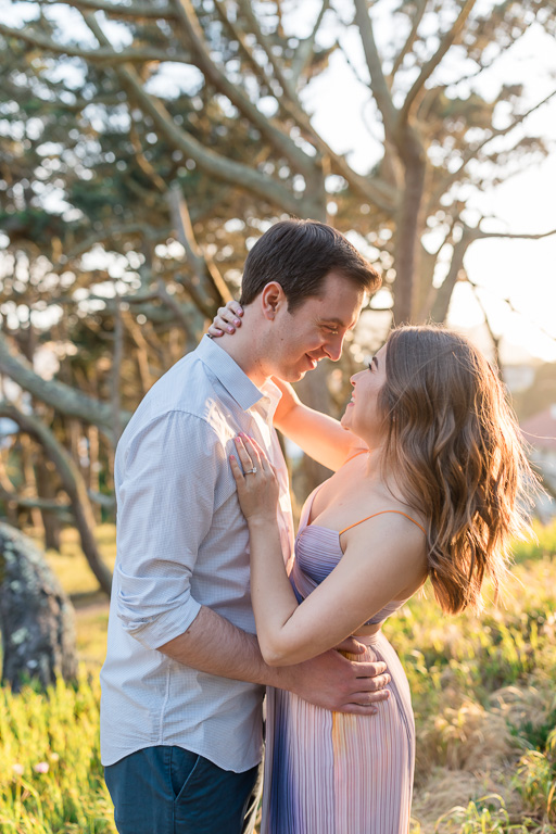 romantic engagement photo in San Francisco woods