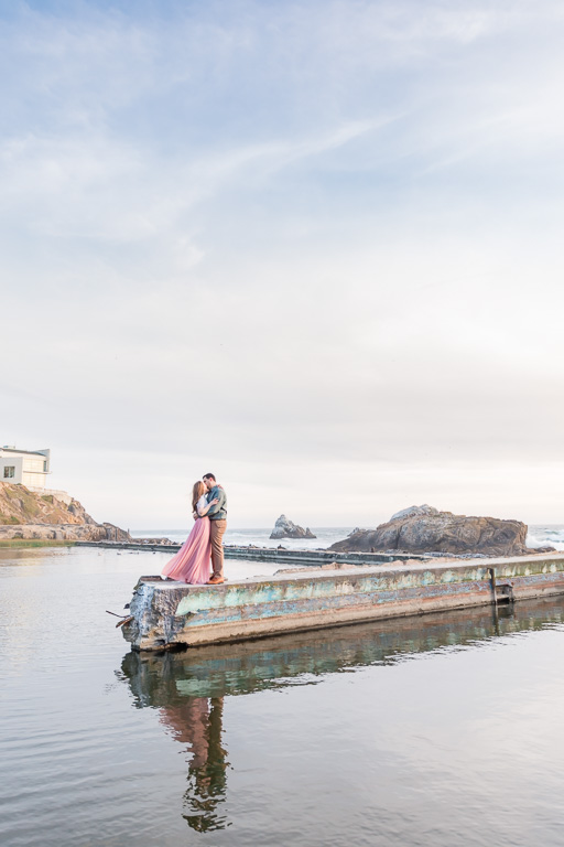 San Francisco Sutro Baths romantic engagement photos during sunset