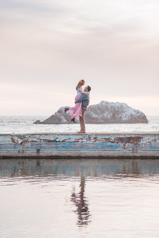 engagement session at Sutro Baths by the water