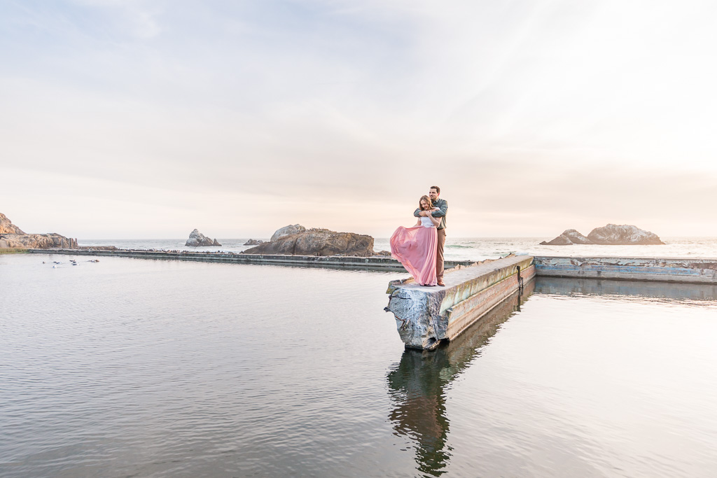 save the date portrait at Sutro Baths