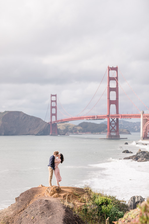 elegant engagement photo in front of the iconic Golden Gate Bridge