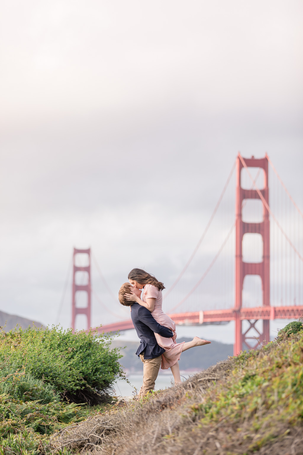 ultra romantic engagement photo by the Golden Gate Bridge