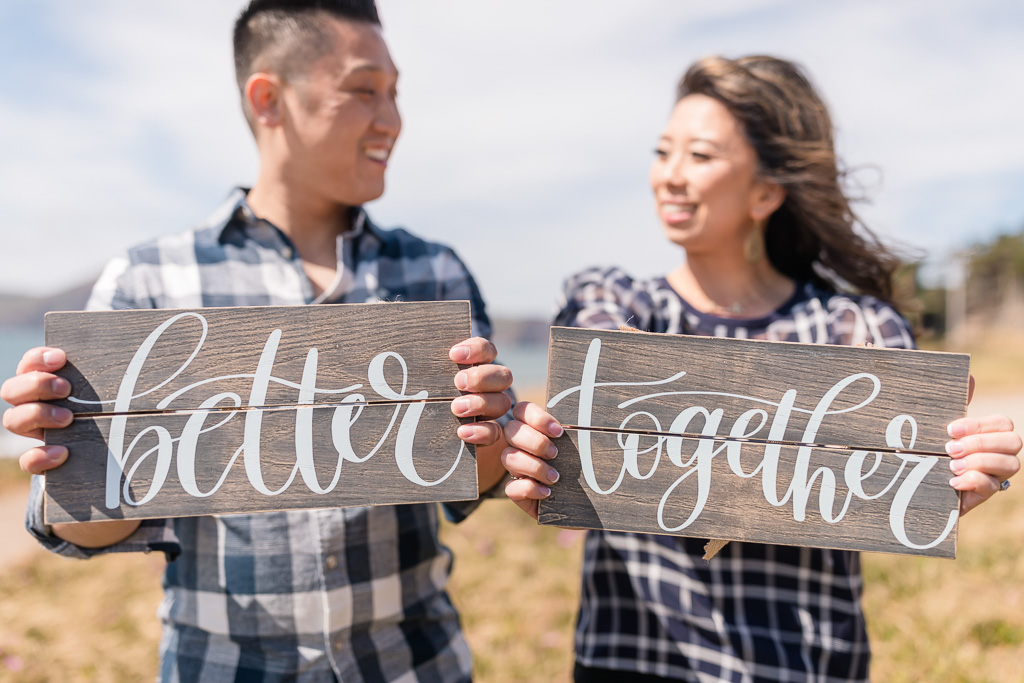 better together wooden sign for engagement photo