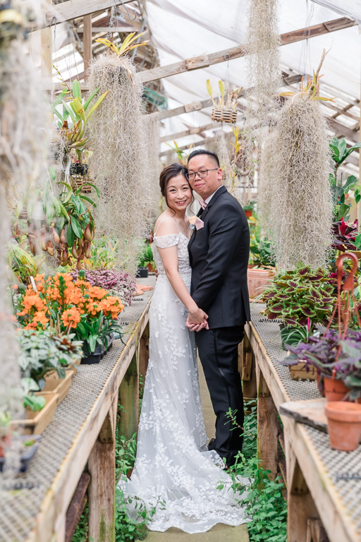 Shelldance greenhouse and gardens wedding portrait