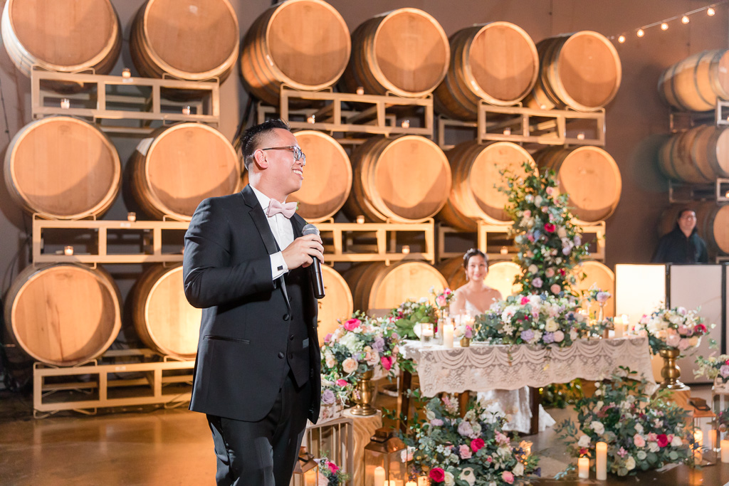 groom giving a speech at Domenico Winery