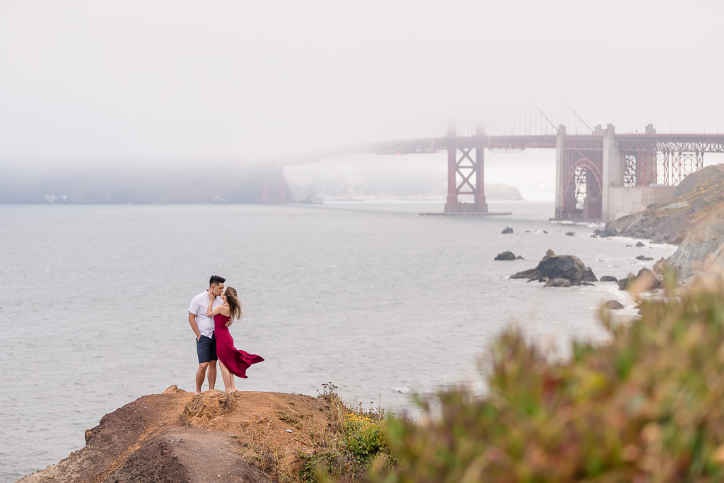 foggy Golden Gate Bridge engagement photo