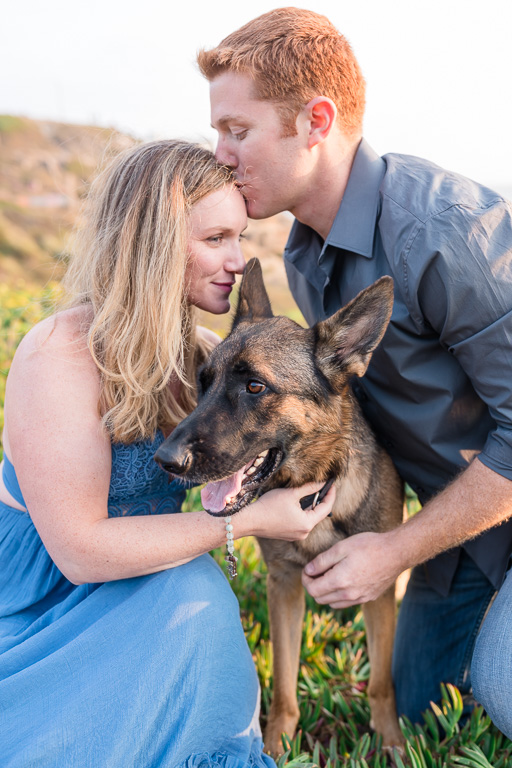 San Francisco engagement photo with a handsome German Shepherd