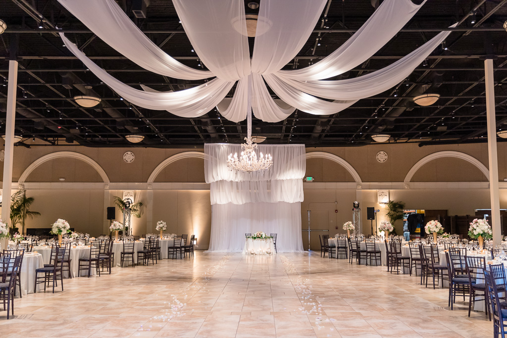reception hall decor with draping