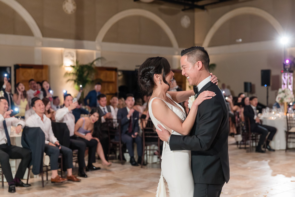 happy and sweet moment during newlyweds' first dance