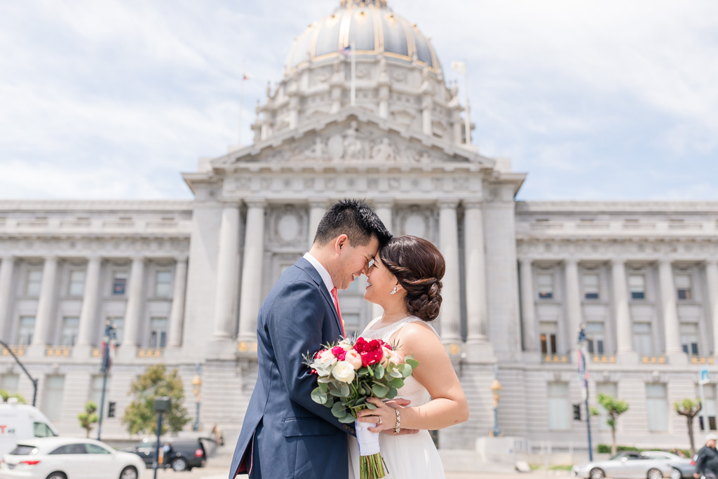 gorgeous wedding portrait outside San Francisco City Hall