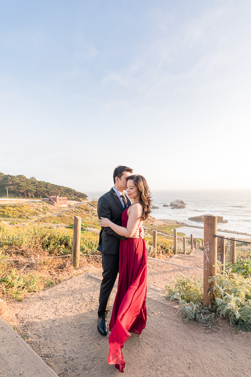 San Francisco outdoor engagement photo in the gorgeous sunset golden light