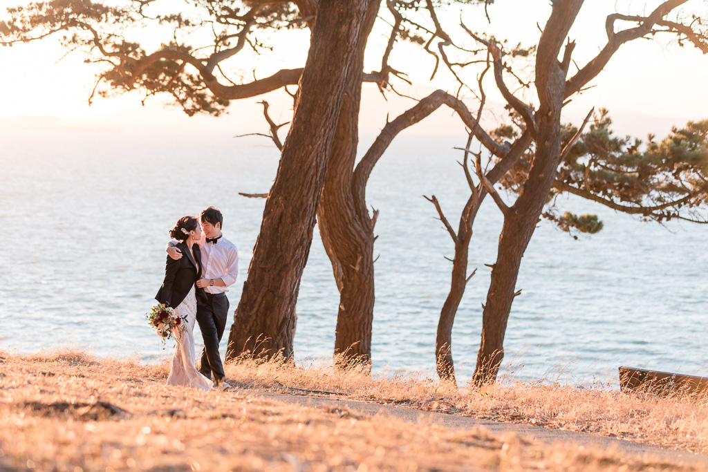 Coyote Point wedding portrait at sunset