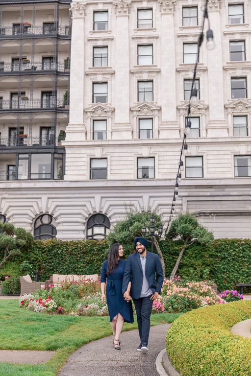 couple walking in the iconic hotel in San Francisco
