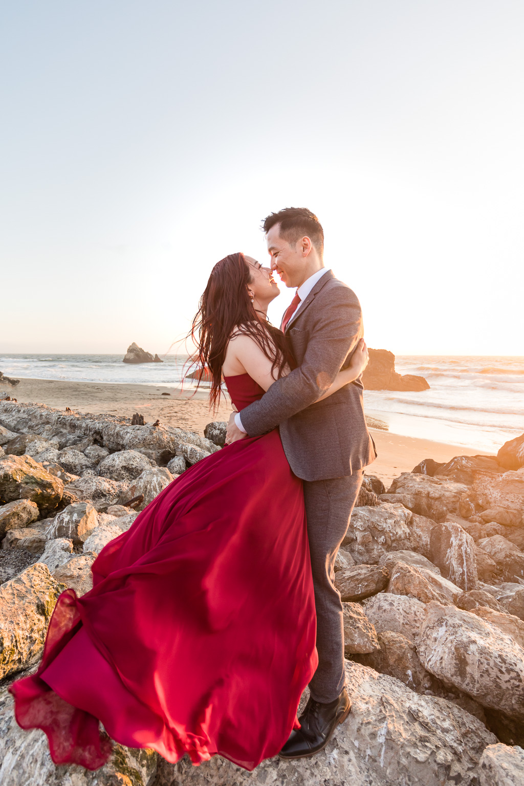 sunset engagement portrait at Sutro Baths the most iconic location for couple photos