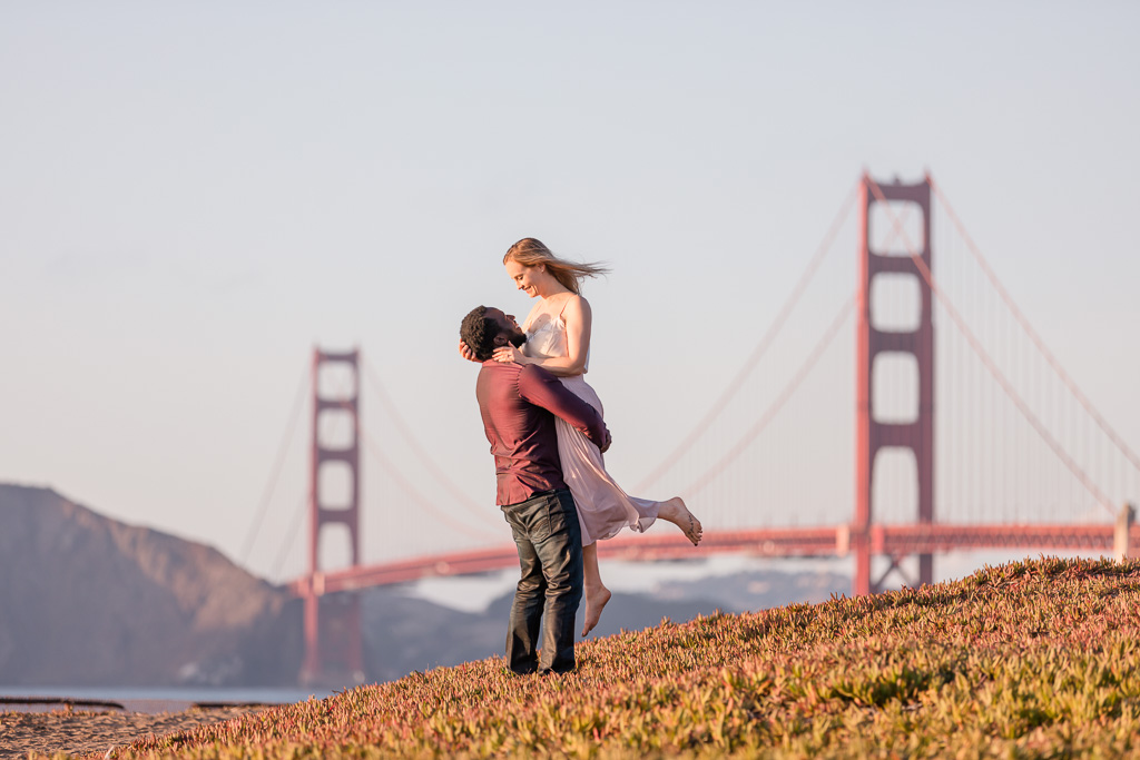 romantic Golden Gate Bridge engagement photo