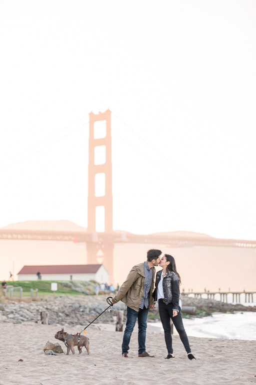 sunset engagement in front of Golden Gate Bridge