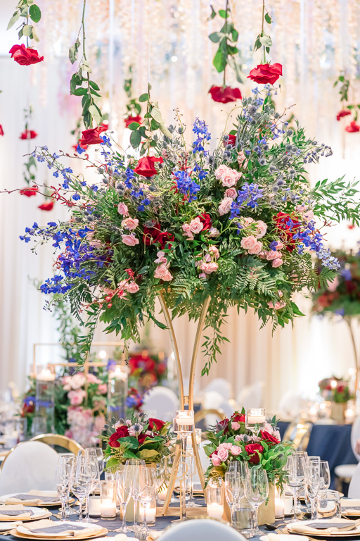 exquisite tall centerpiece for this modern wedding in the Bay Area