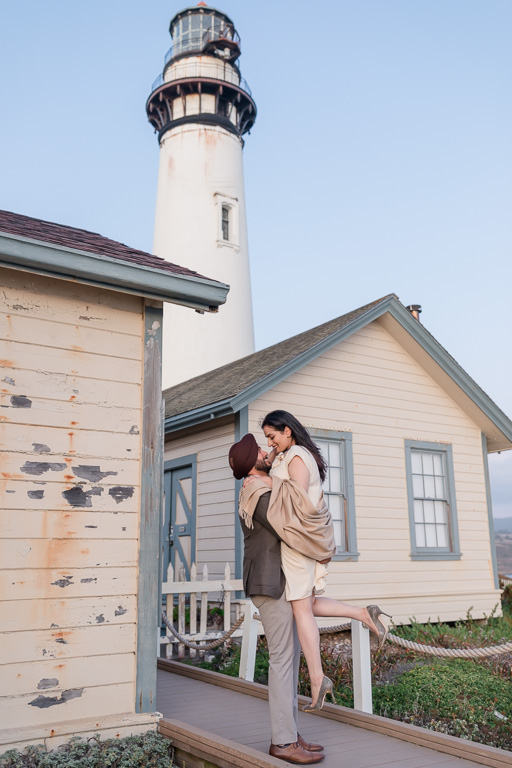 Pacific Coast Highway lighthouse engagement photo
