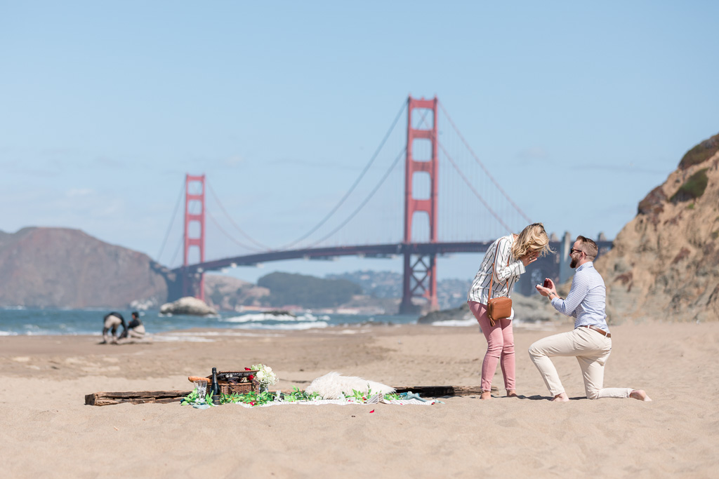San Francisco Golden Gate Bridge surprise proposal on the iconic beach