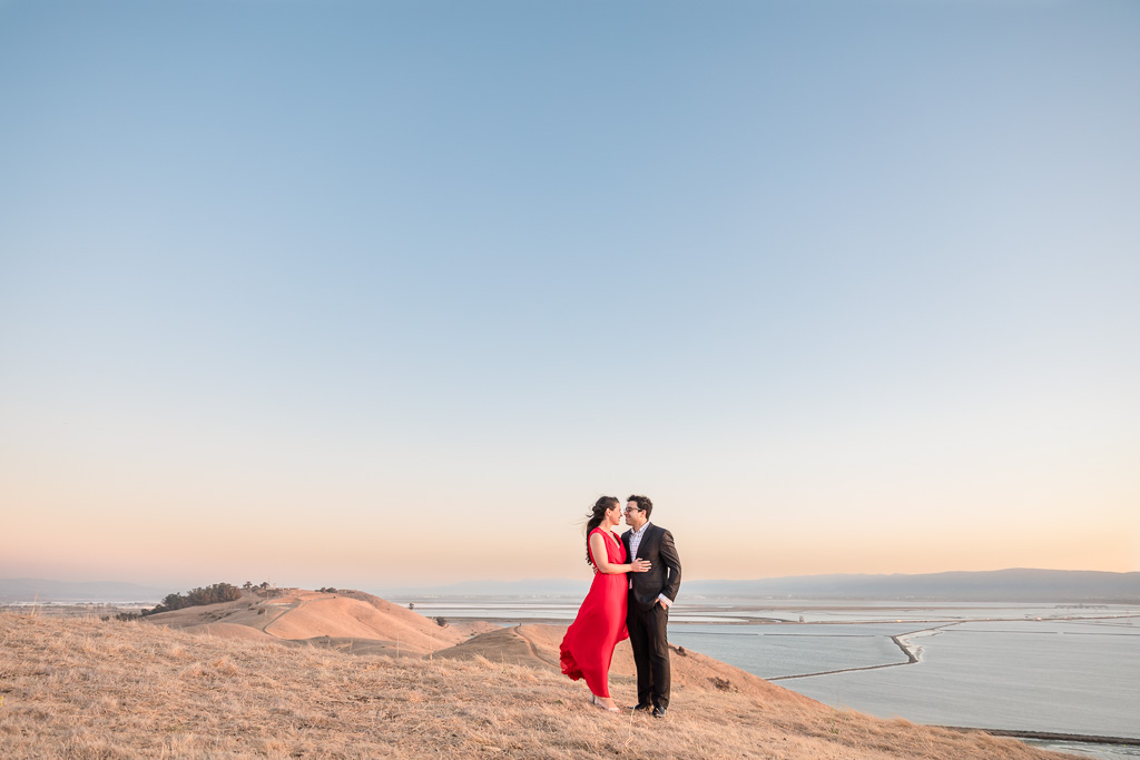 Coyote Hills Regional Park engagement photo overlooking the Bay