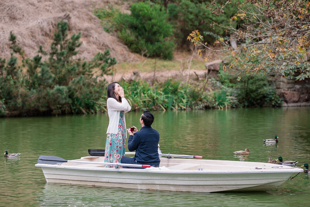 San Francisco row boat surprise proposal on a lake