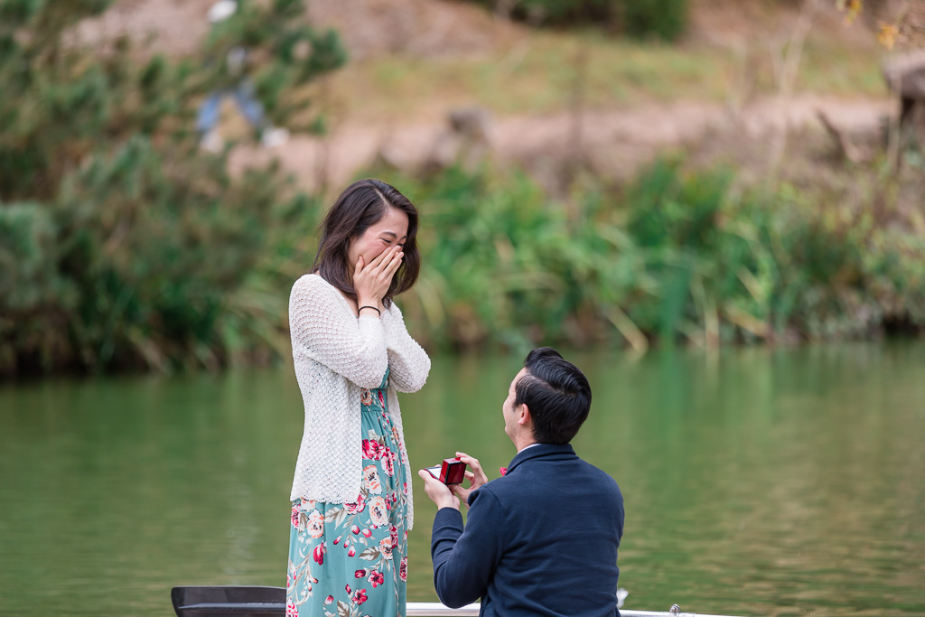 cute marriage proposal on a lake