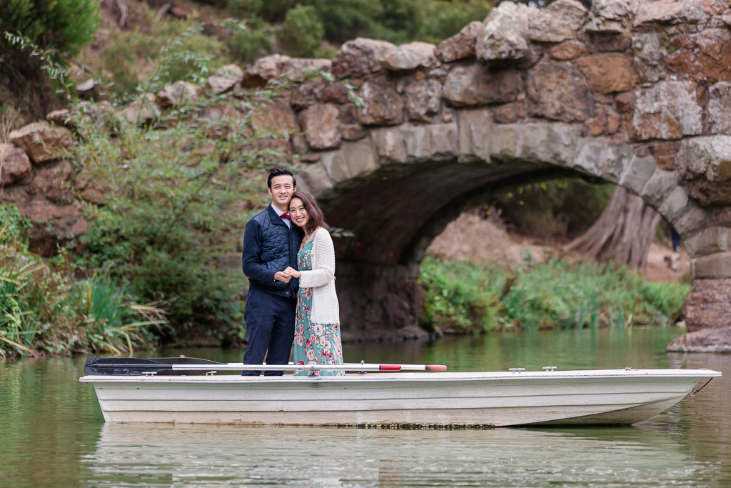 engagement photo in front of the stone bridge