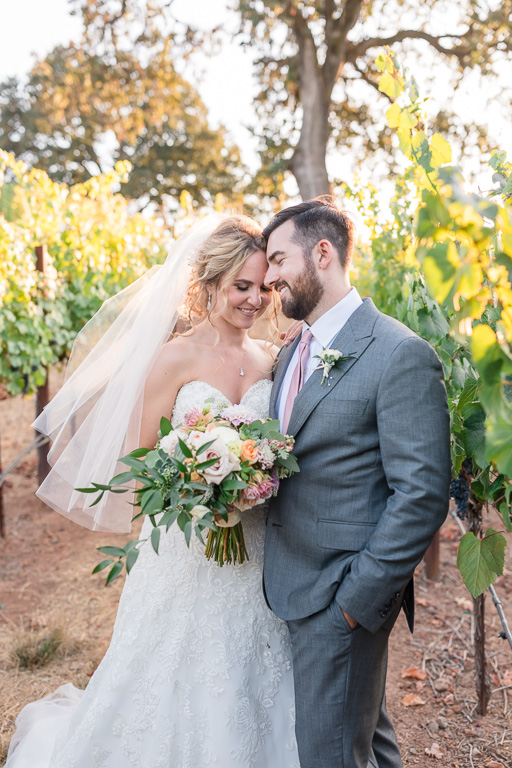 Sonoma winery romantic wedding portrait at sunset