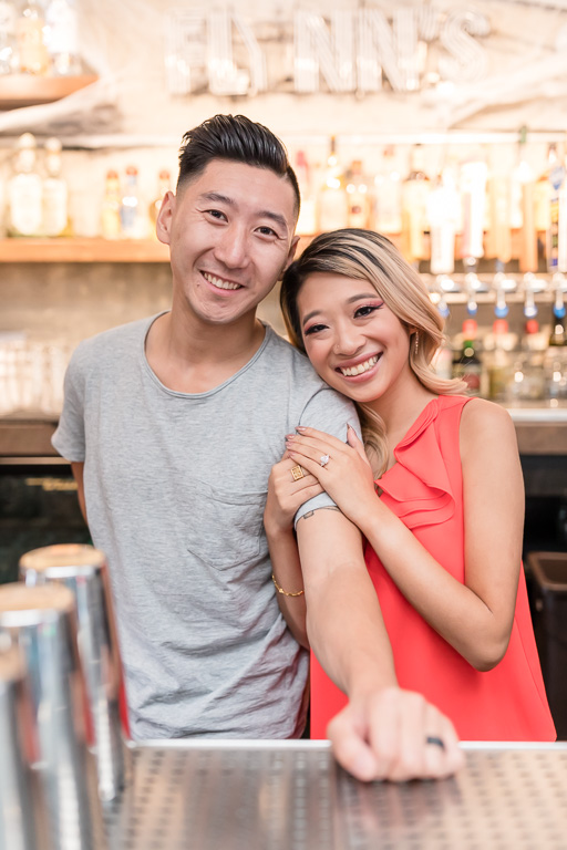 couple engagement photo at a San Francisco bar