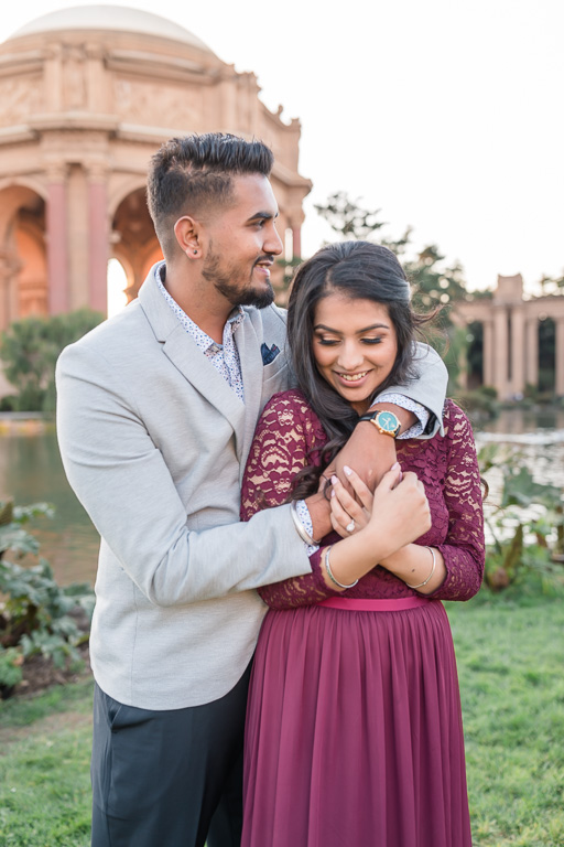 Indian couple engagement photo at Palace of Fine Arts