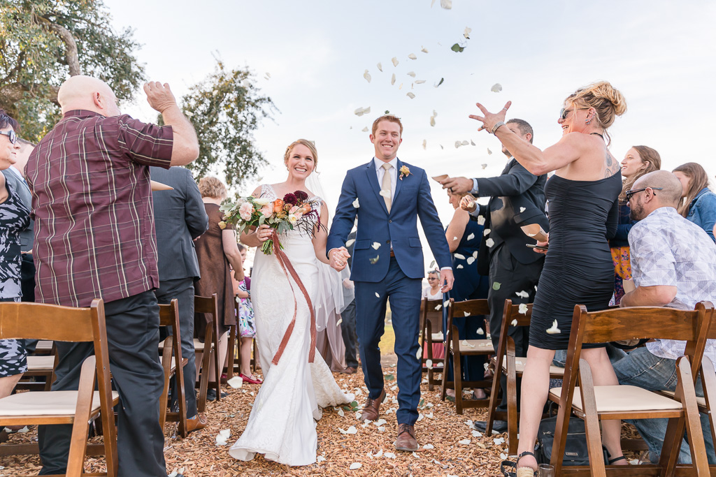Copain Wines wedding ceremony with flower petal toss