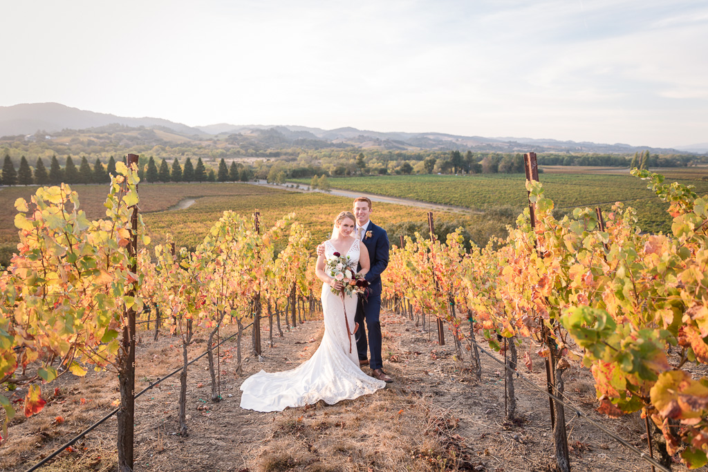 Copain Wines sunset wedding portrait in the vineyards