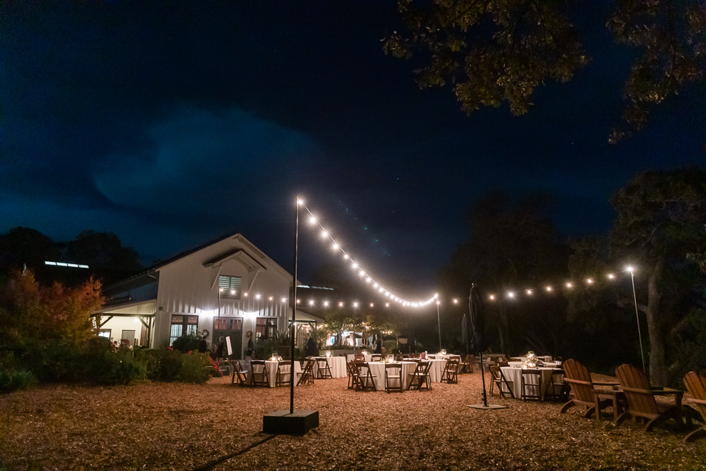 Copain Wines wedding reception area at night
