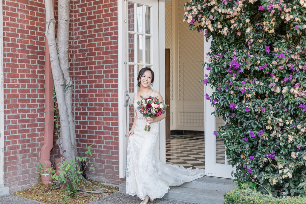 bride walked out of the door for their first look