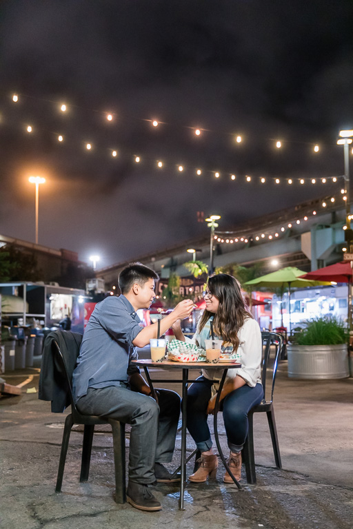 food truck park engagement picture at night