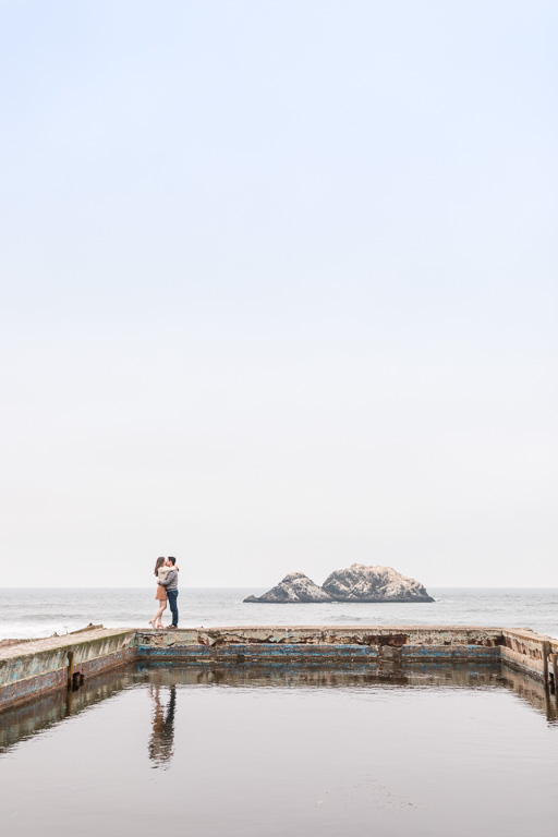 couple kissing by the water