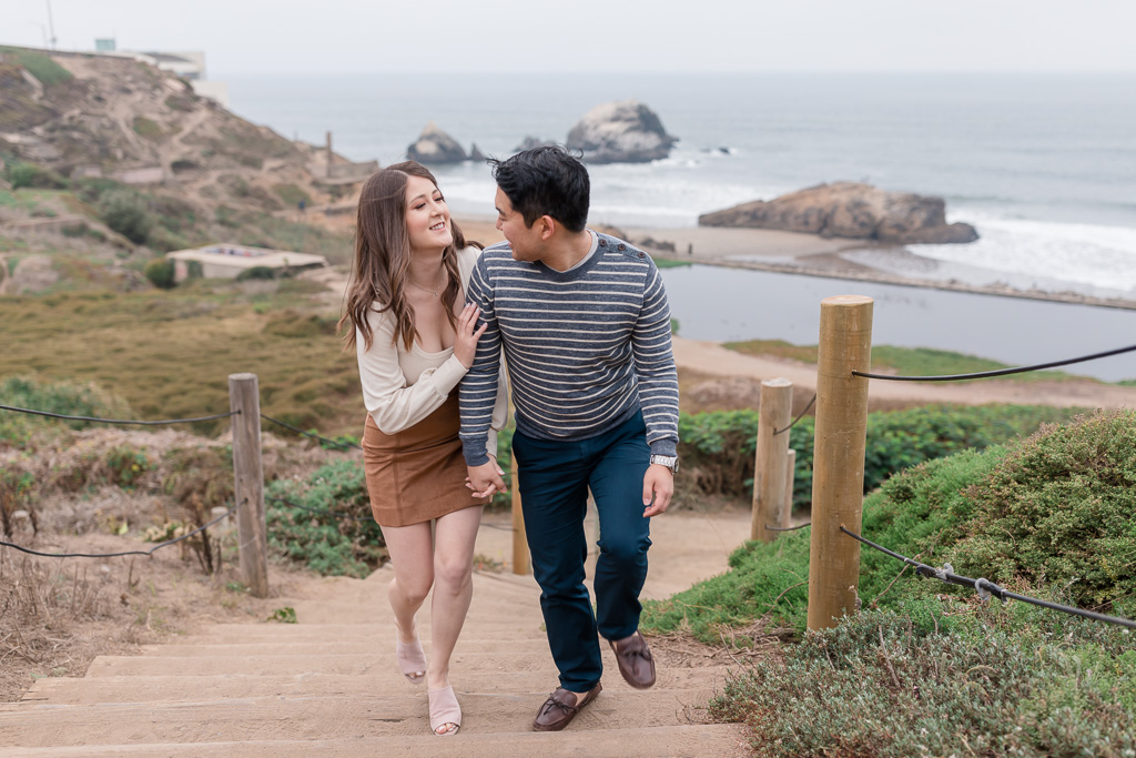 Lands End engagement picture with beautiful scenery