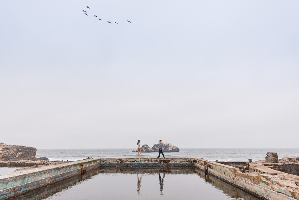 Sutro Baths engagement couple portrait down by the water