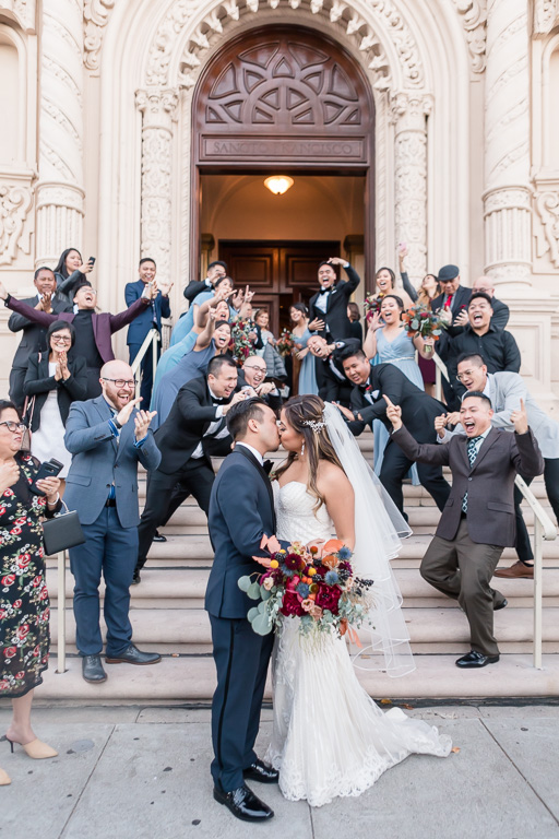 Mission Dolores Basilica chapel spontaneous fun wedding photo