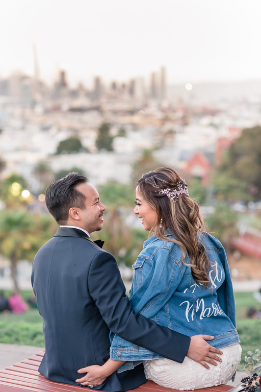 bride and groom wedding portrait at San Francisco park
