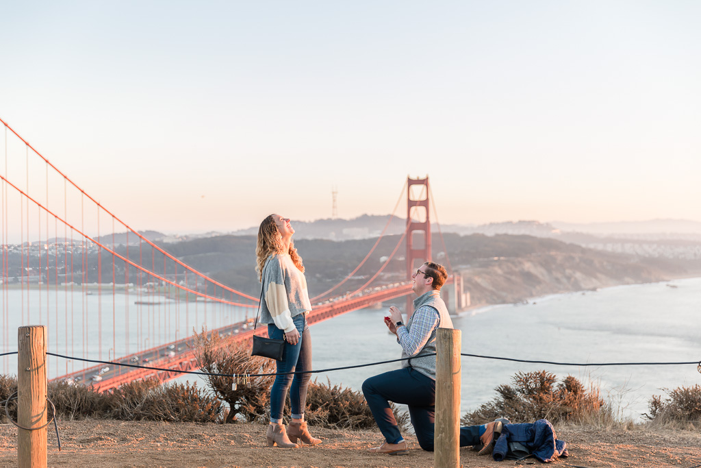 best surprise proposal reaction ever at Golden Gate Bridge
