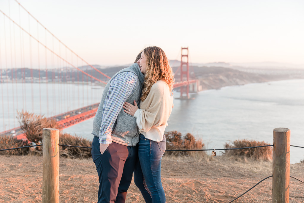 happy couple engaged in San Francisco