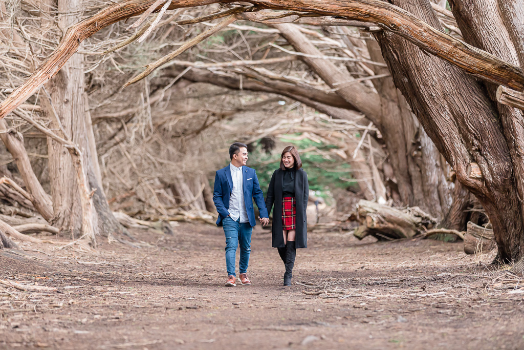 engagement photos at the half moon bay tree tunnel
