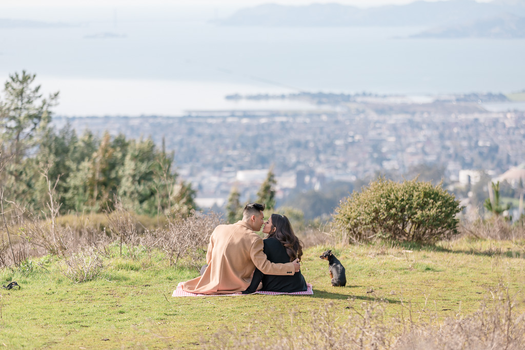 Berkeley surprise engagement with a puppy