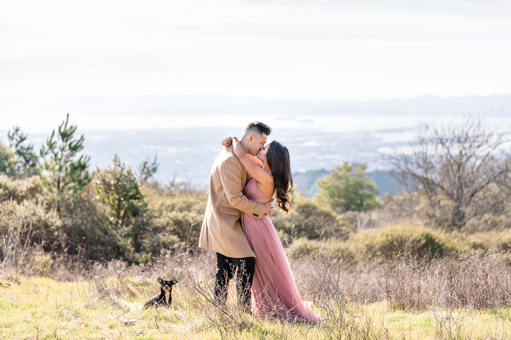romantic Grizzly Peak engagement portrait after their surprise proposal